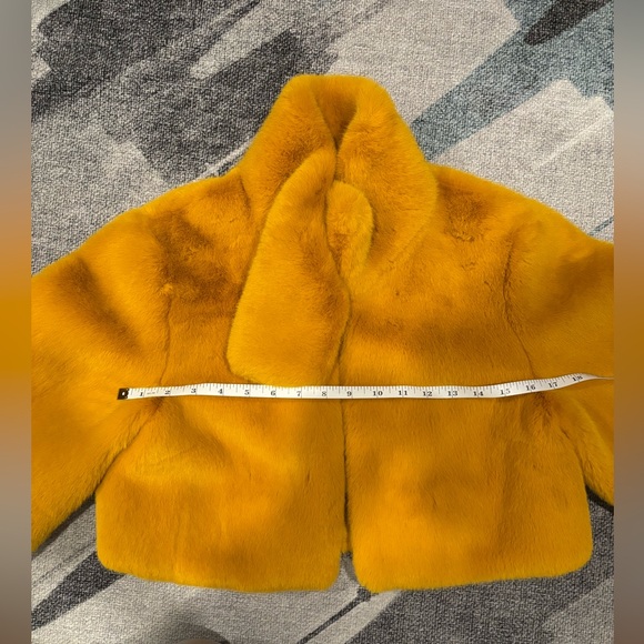 Patrizia Pepe Mustard Yellow Faux Fur Jacket Size 42 - Picture 9 of 10